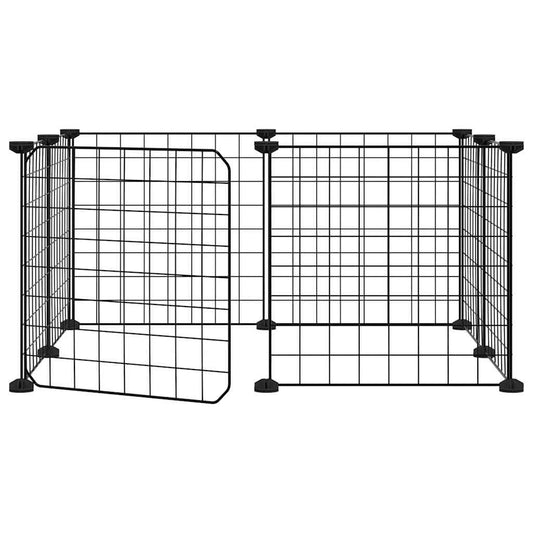 Huisdierkooi Met 8 Panelen En Deur, Zwart 70X70X35 Cm Staal