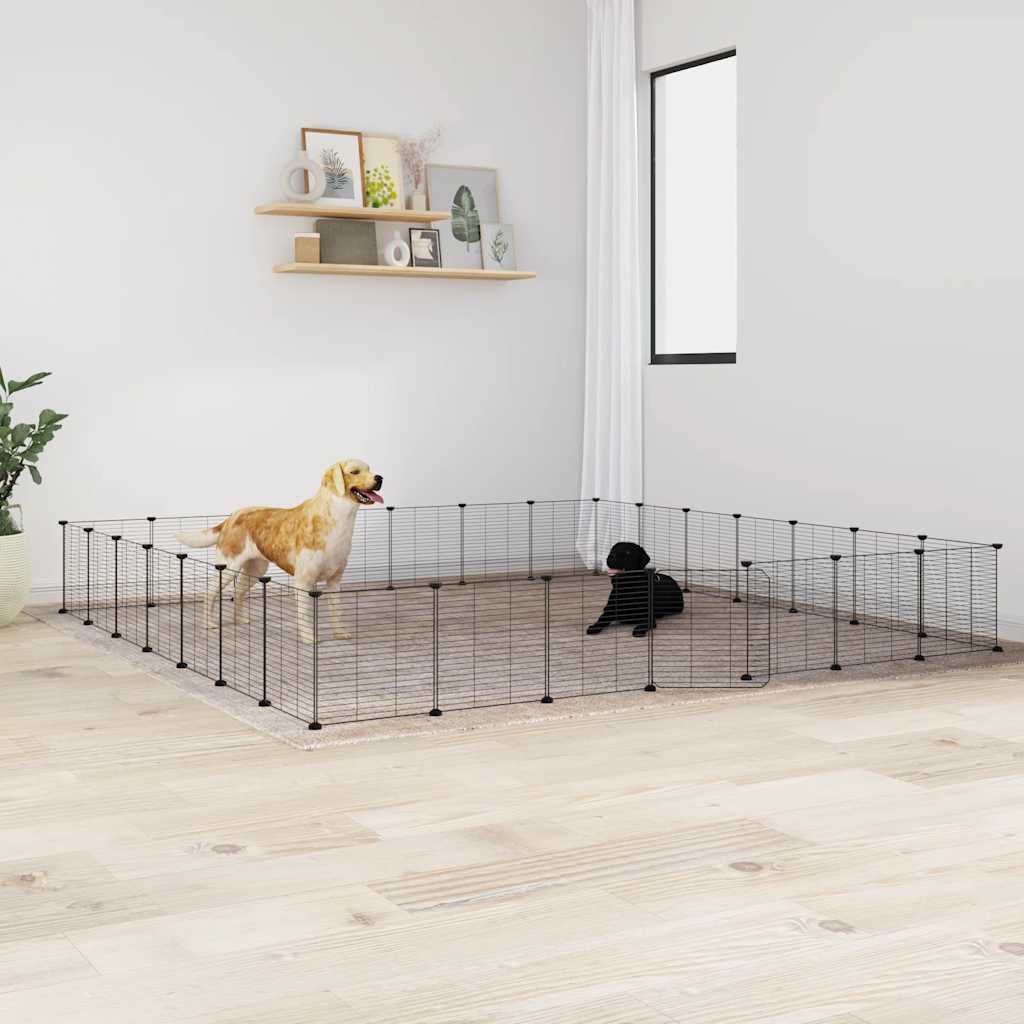Huisdierenkooi Met Deur 28 Panelen 245X245X35 Cm Staal Zwart