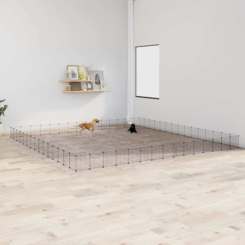 Huisdierenkooi Met Deur 60 Panelen 525X525X35 Cm Staal Zwart