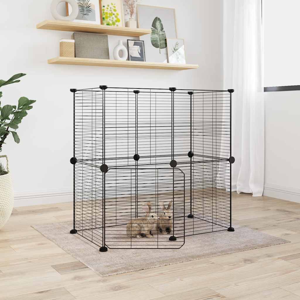Huisdierenkooi Met Deur 12 Panelen 70X35X70 Cm Staal Zwart