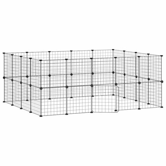 Huisdierenkooi Met Deur 36 Panelen 175X140X70 Cm Staal Zwart