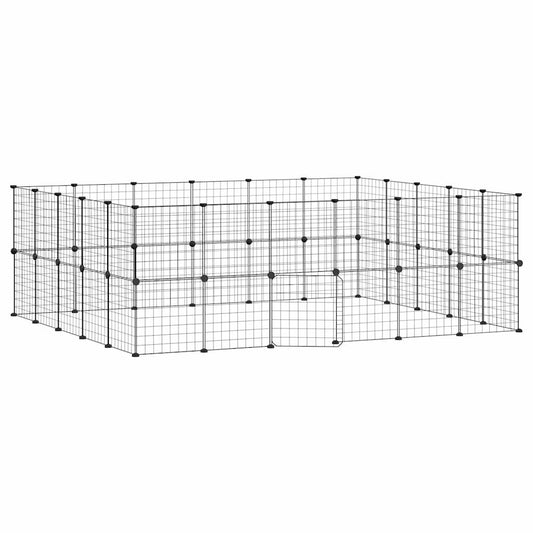 Huisdierenkooi Met Deur 44 Panelen 210X175X70 Cm Staal Zwart