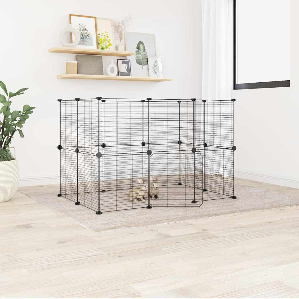Huisdierenkooi Met Deur 20 Panelen 105X70X70 Cm Staal Zwart