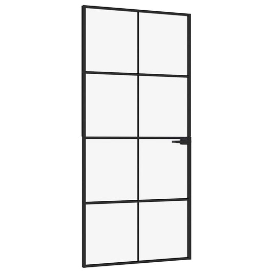Binnendeur 93X201,5 Cm Gehard Glas En Aluminium Smal Zwart En Transparant