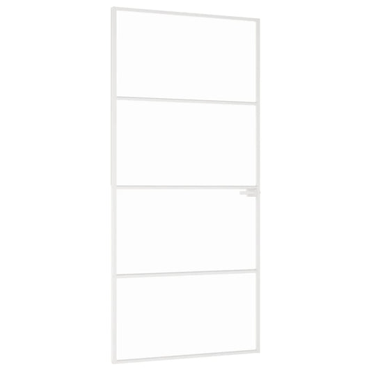 Binnendeur 93X201,5 Cm Gehard Glas En Aluminium Smal Wit En Transparant