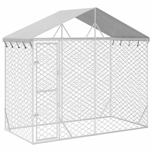 Hondenkennel Met Dak 3X1,5X2,5 M Gegalvaniseerd Staal Zilver