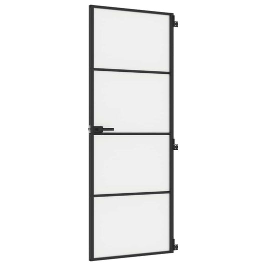 Binnendeur Smal 76X201,5 Cm Gehard Glas En Aluminium Zwart En Mat