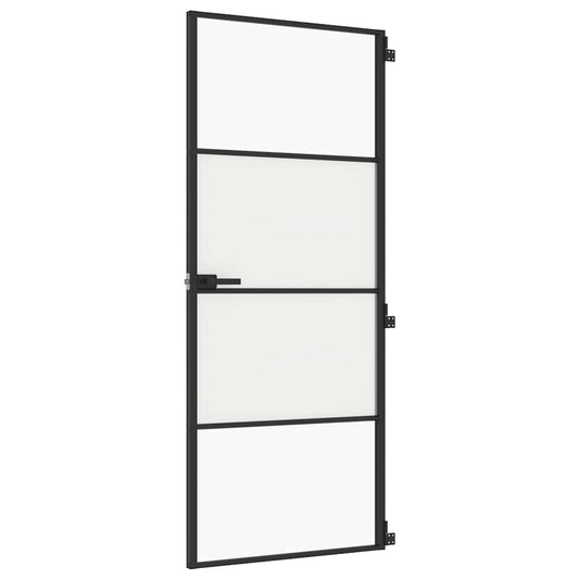 Binnendeur Smal 83X201,5 Cm Gehard Glas En Aluminium Zwart En Transparant En Mat