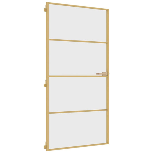 Binnendeur Smal 102,5X201,5 Cm Gehard Glas En Aluminium Goud En Transparant