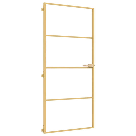 Binnendeur Smal 93X201,5 Cm Gehard Glas En Aluminium Goudkleur Goudkleurig En Mat