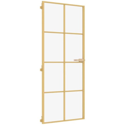 Binnendeur Smal 93X201,5 Cm Gehard Glas En Aluminium Goudkleur Goudkleurig En Mat