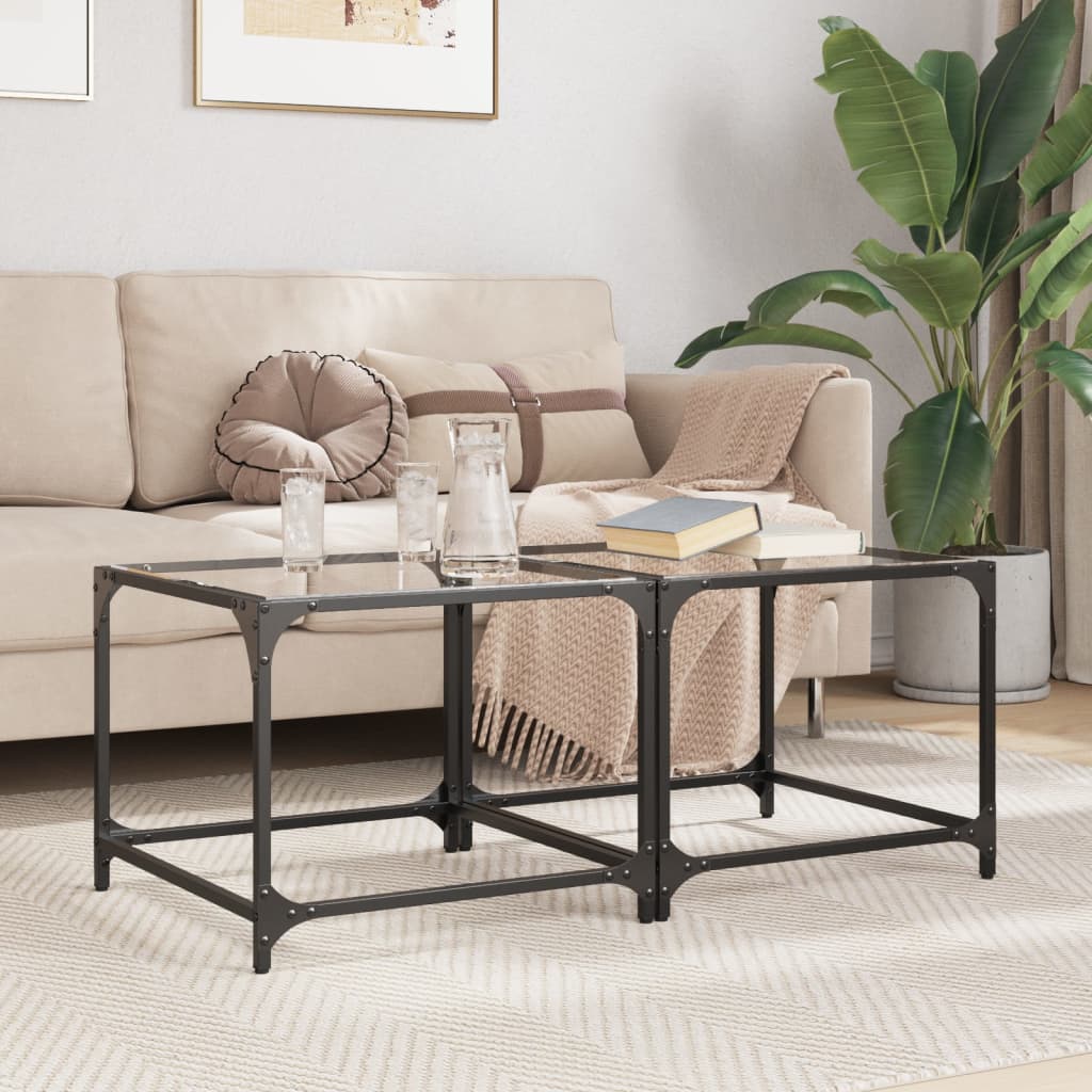 Salontafels Met Zwart Glazen Blad Staal