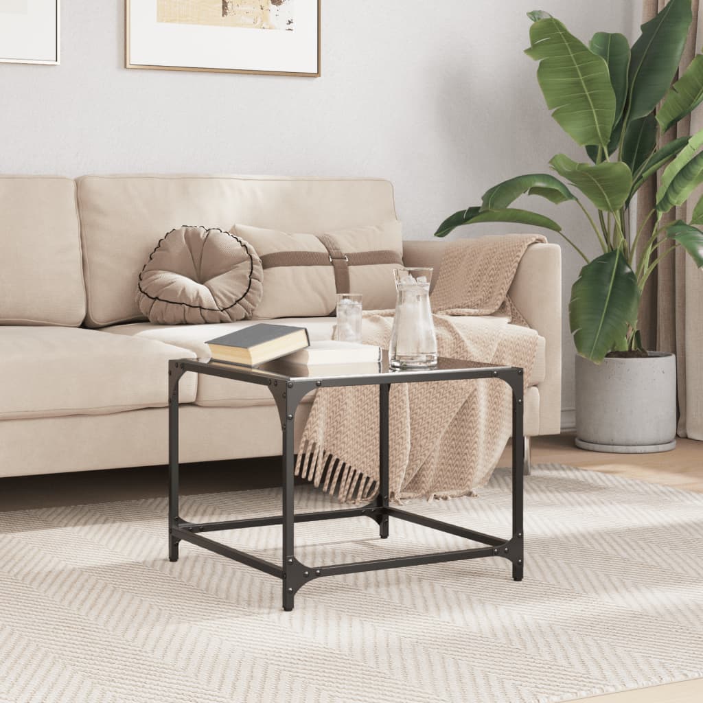 Salontafels Met Zwart Glazen Blad Staal