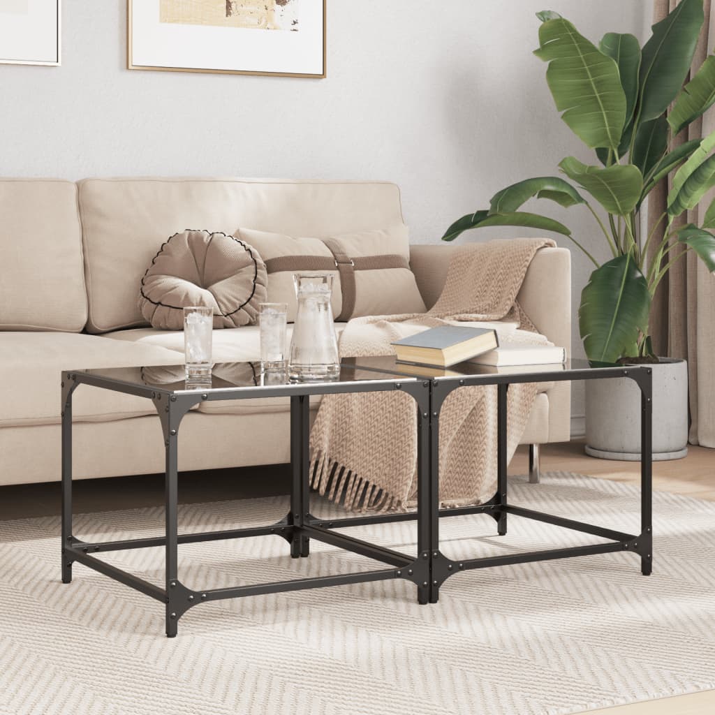 Salontafels Met Zwart Glazen Blad Staal