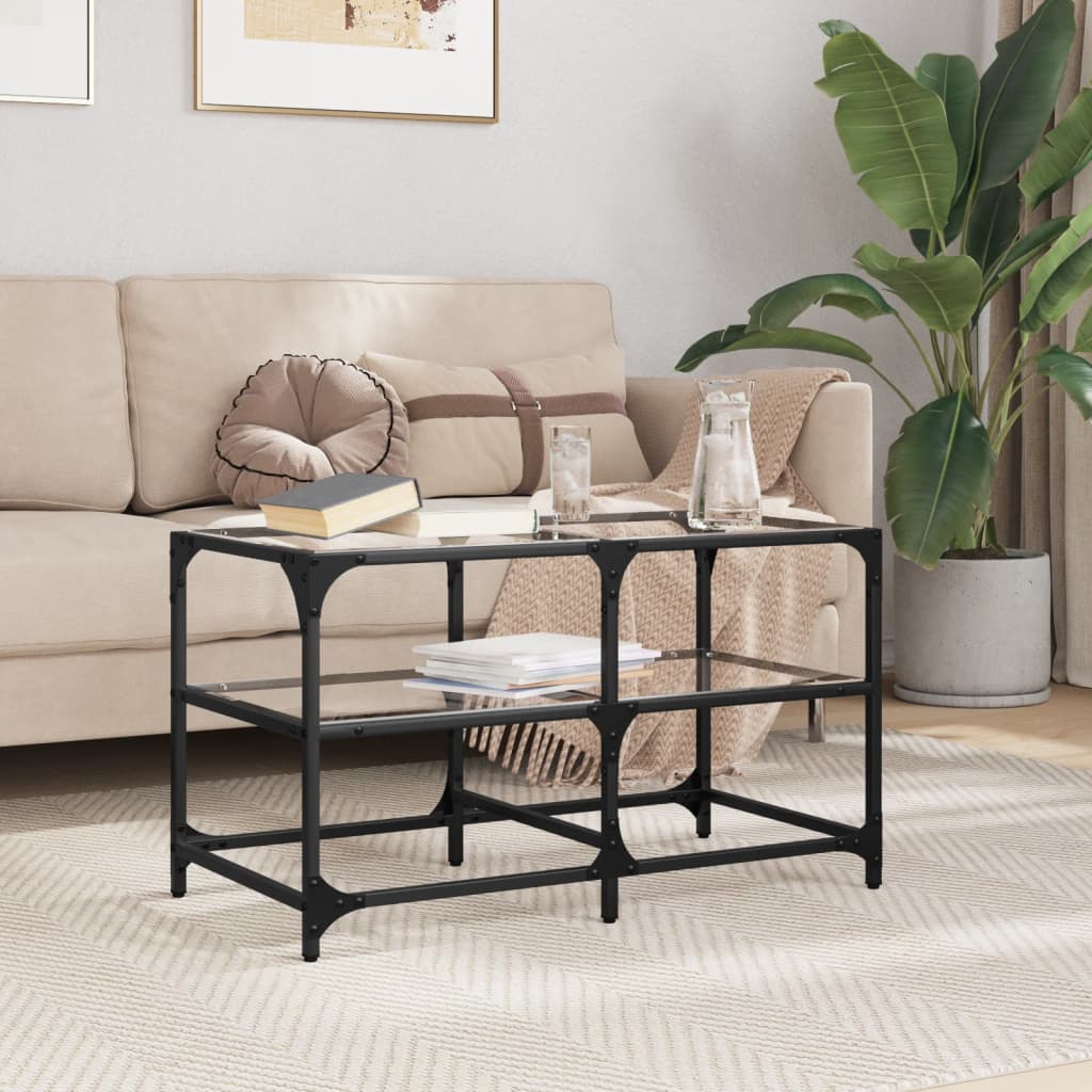 Salontafel Met Transparant Glazen Blad 78,5X40X45 Cm Staal