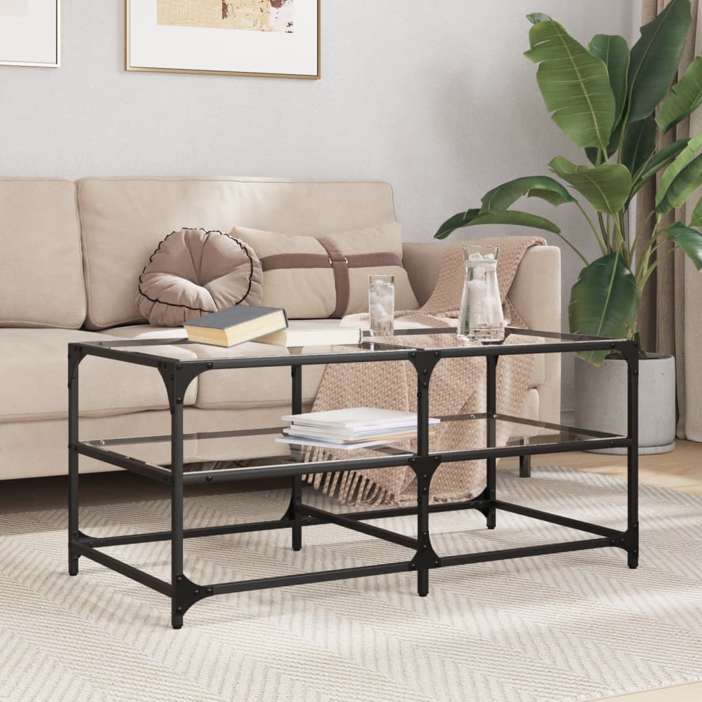Salontafel Met Transparant Glazen Blad 78,5X40X45 Cm Staal