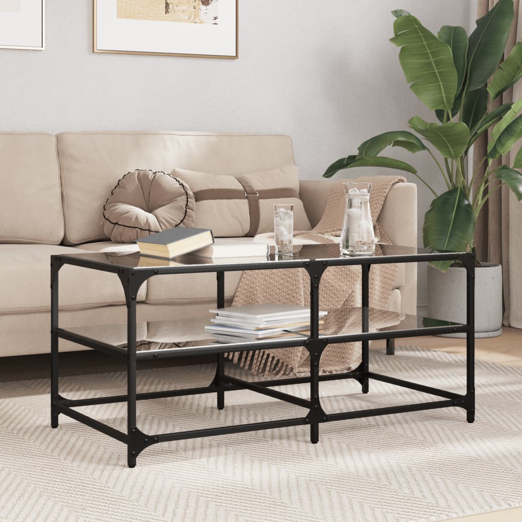 Salontafel Met Transparant Glazen Blad 78,5X40X45 Cm Staal