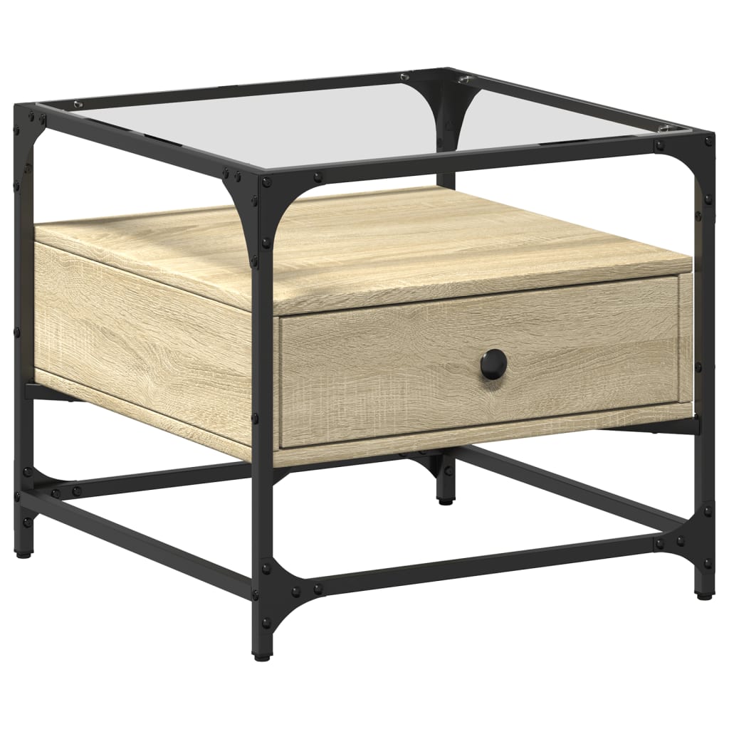 Salontafel Met Glazen Blad 50X50X45 Cm Staal