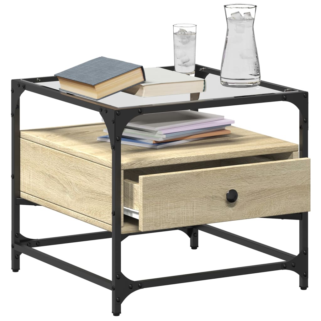 Salontafel Met Glazen Blad 50X50X45 Cm Staal