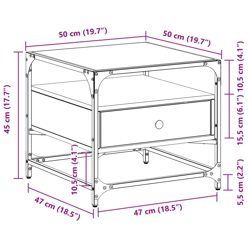 Salontafel Met Glazen Blad 50X50X45 Cm Staal