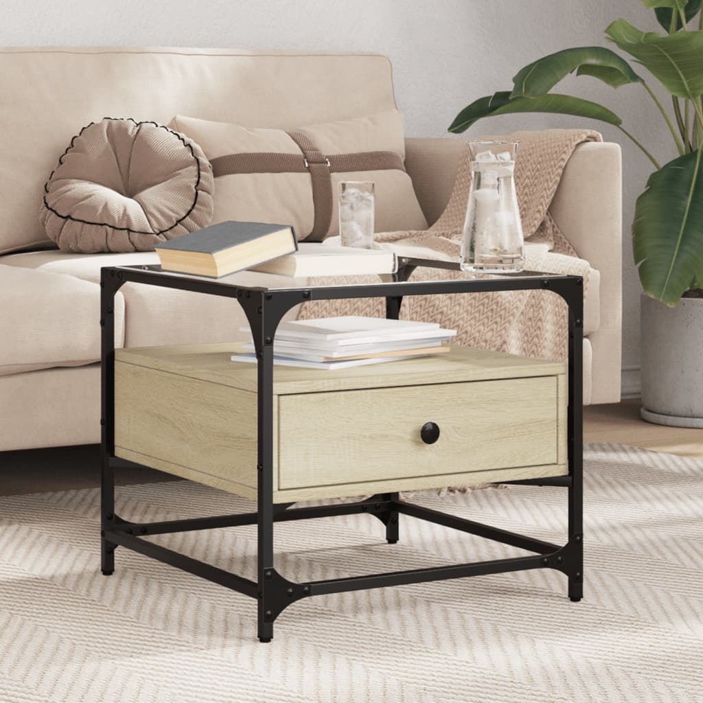 Salontafel Met Glazen Blad 50X50X45 Cm Staal