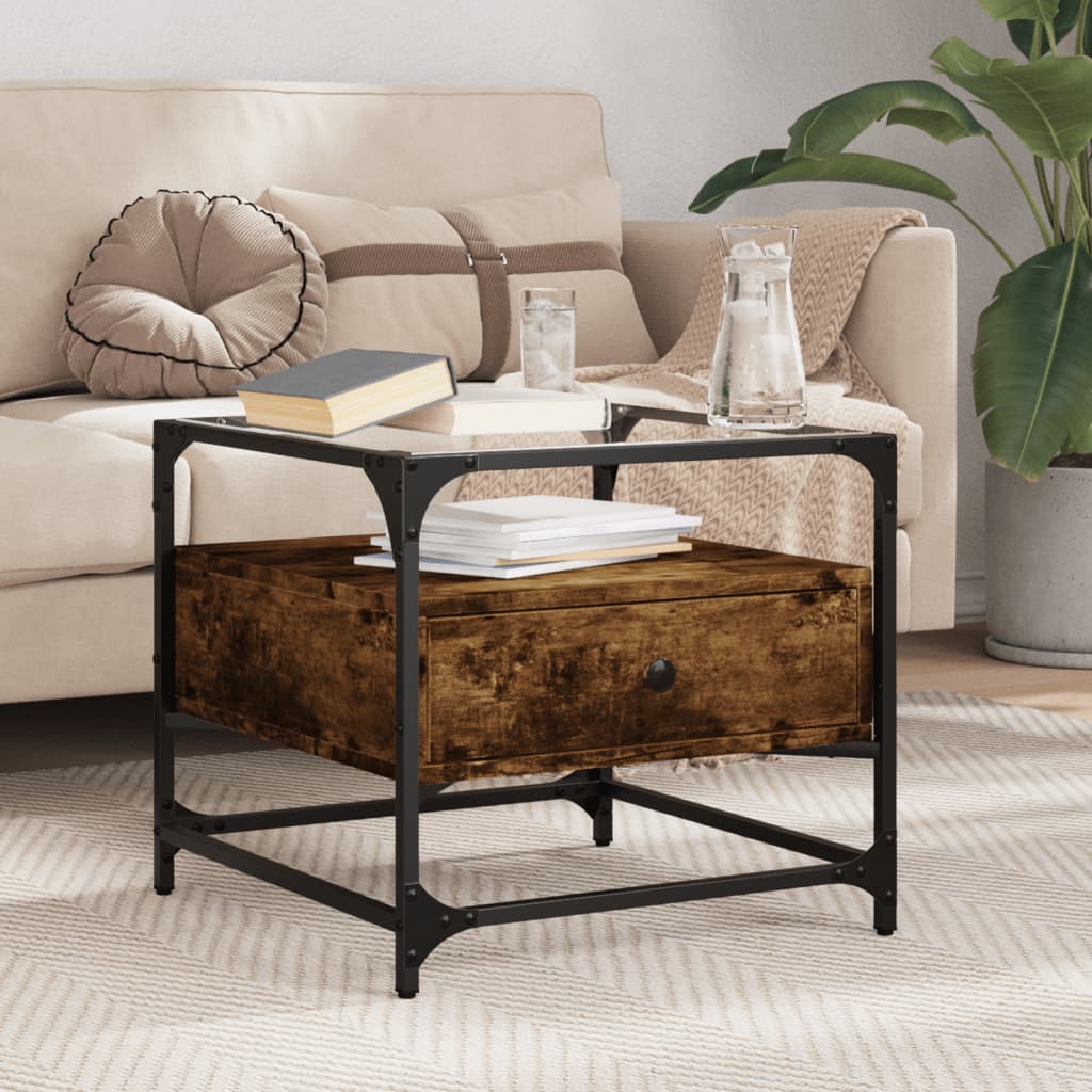 Salontafel Met Glazen Blad 50X50X45 Cm Staal