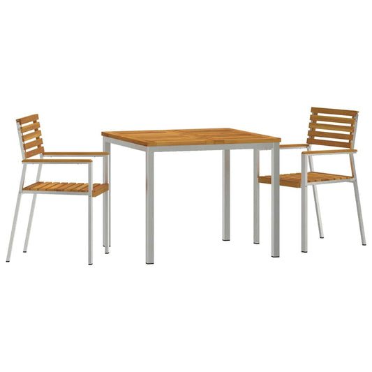 Tuin Eetset 3 Pcs Bruin Massief Acacia Hout & Roestvrij Staal