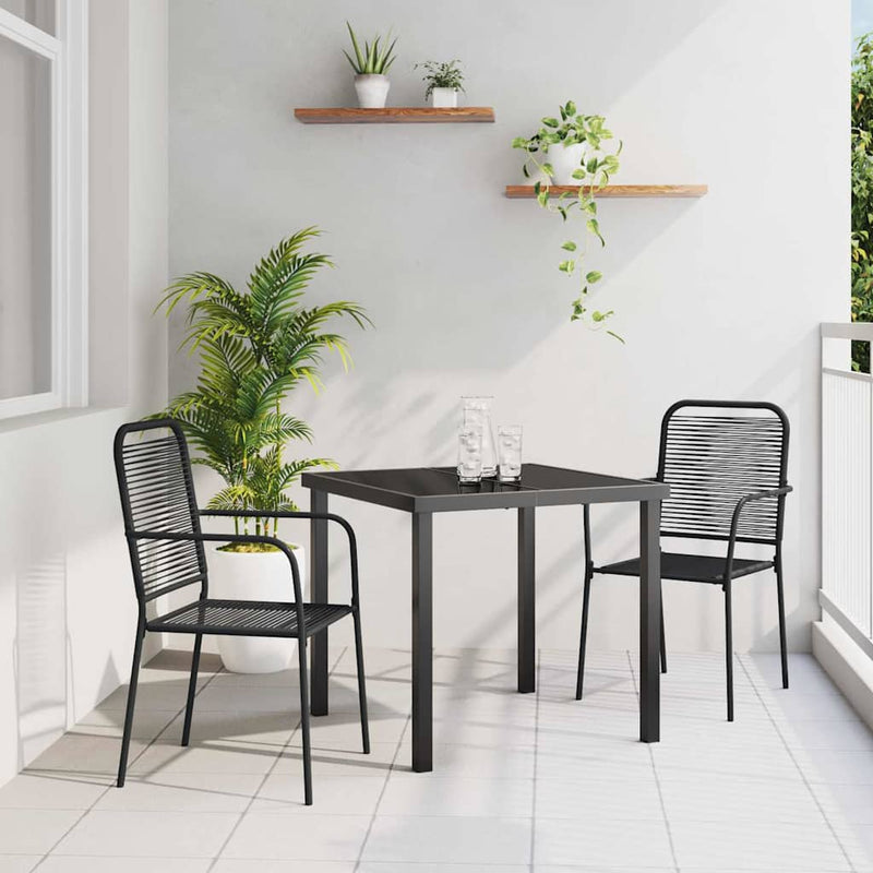 Tuin Eetset 3 Pcs Zwart Katoen Touw En Staal