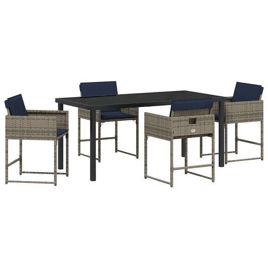 Tuin Eetset Met Kussen 5 Pcs Grijs Poly Riet