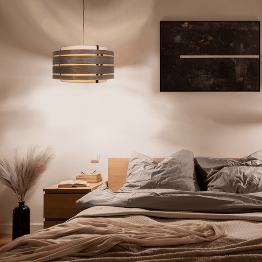 Lamp Shade - Wood (dark walnut veneer)-Fabric - 50 cm - "Beam"