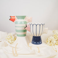 Vaas - Bloemvaas Zwemmende Vis- Dolomiet - Mint/ Wit/Oranje- 23x12.5x21cm