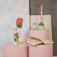 Vaas- Bloemenvaas Vogel-Dolomiet -Roze- 12x9x23cm