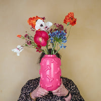 Vaas - Bloemenvaas - Piemels - Keramiek - Fluor Roze  -  17x17x27cm