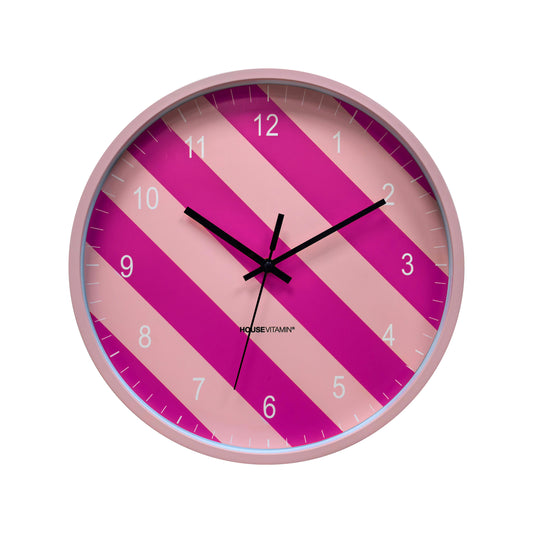 Klok - Wandklok - Streep Patroon - Roze- 34x4x34cm