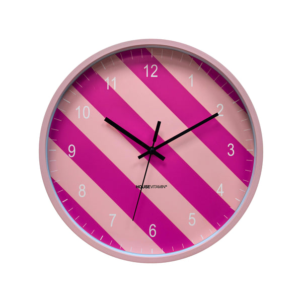 Klok - Wandklok - Streep Patroon - Roze- 34x4x34cm