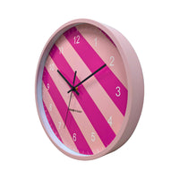 Klok - Wandklok - Streep Patroon - Roze- 34x4x34cm