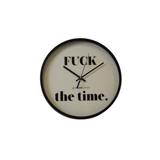 Klok - Wandklok - 'FUCK the time' - Zwart/Wit - 34x34x4 cm