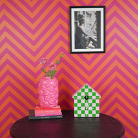 Klok- Wandklok Koekoeksklok - Geblokt Patroon- Groen/Roze - 24x27x9cm