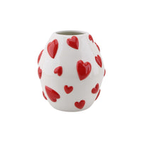 Vaas - Bloemenvaas Hartjes - Dolomiet - Wit /Rood - 16x16x17,5cm