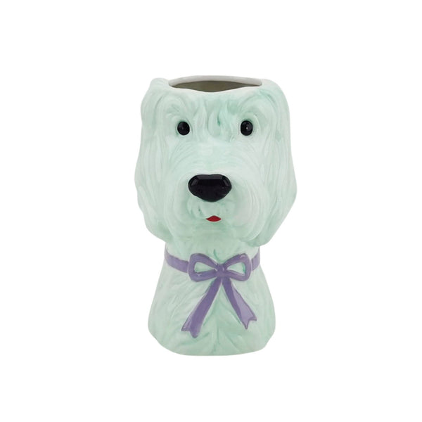 Vaas -Bloemenvaas Hond - Dolomiet - Mintgroen/Lila- 13x14x21cm