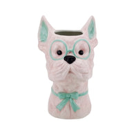 Vaas - Bloemen Vaas - Hond - Dolomiet - Roze/Mintgroen - 13,5x14,5x23cm
