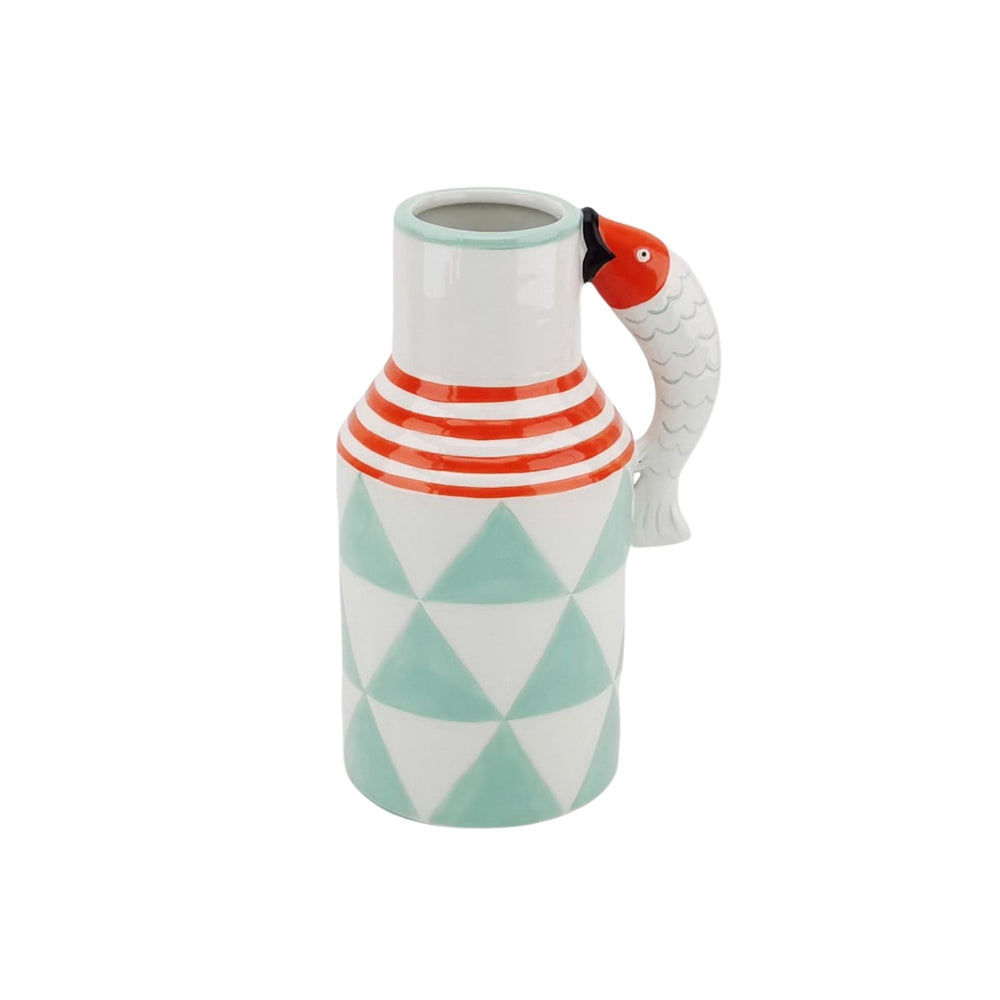 Vaas - Bloemenvaas Vissen- Dolomiet - Mintgroen/Wit/Oranje - 14x11,5x18,5cm