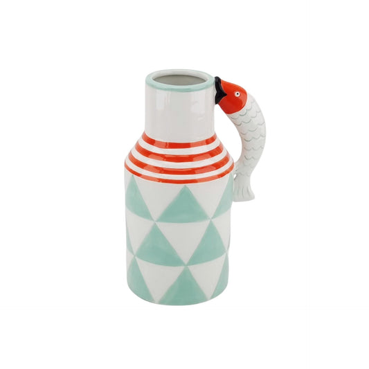 Vaas - Bloemenvaas Vissen- Dolomiet - Mintgroen/Wit/Oranje - 14x11,5x18,5cm