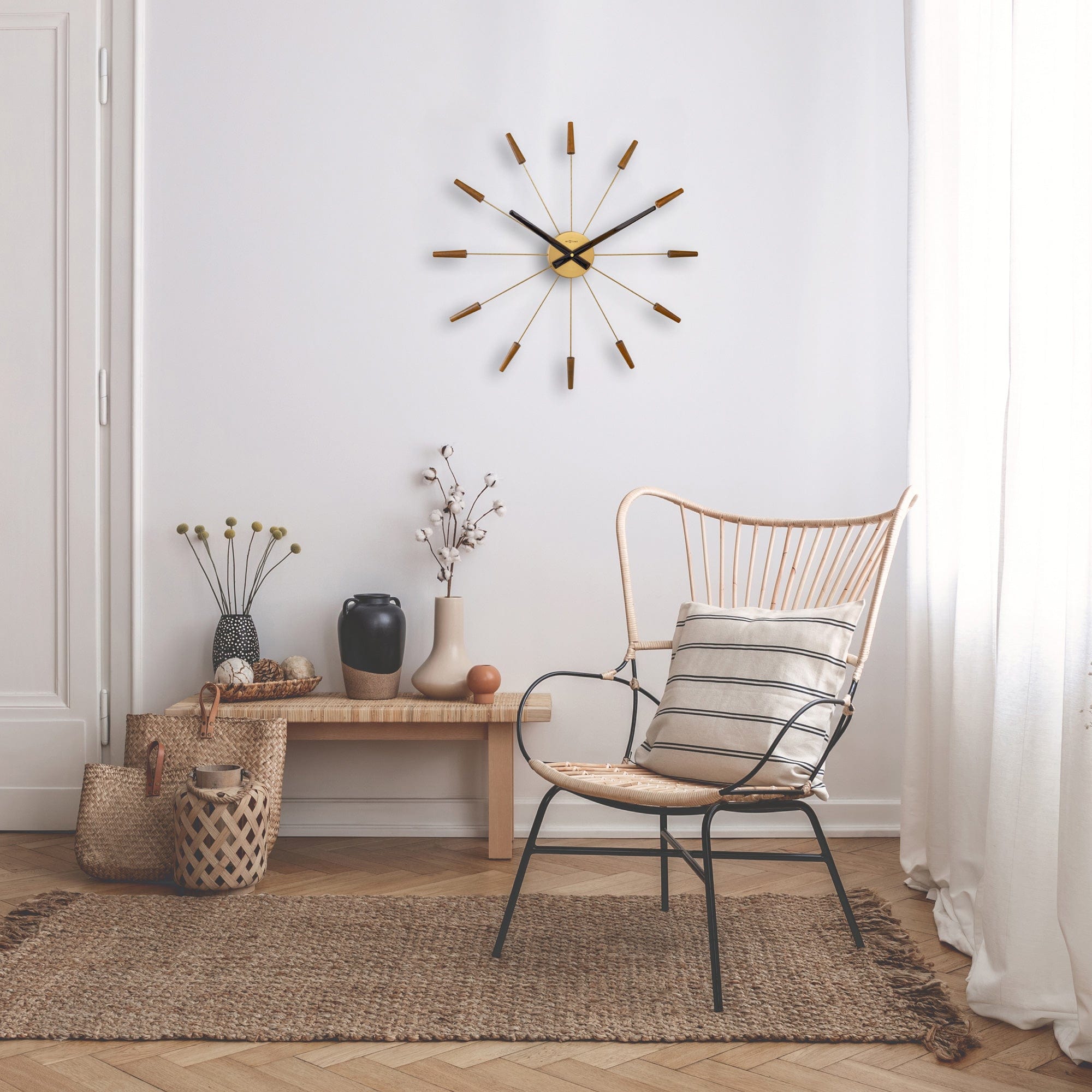 Large Wall clock 58cm - Silent - Wood/Stainless Steel - "Plug-Inn"