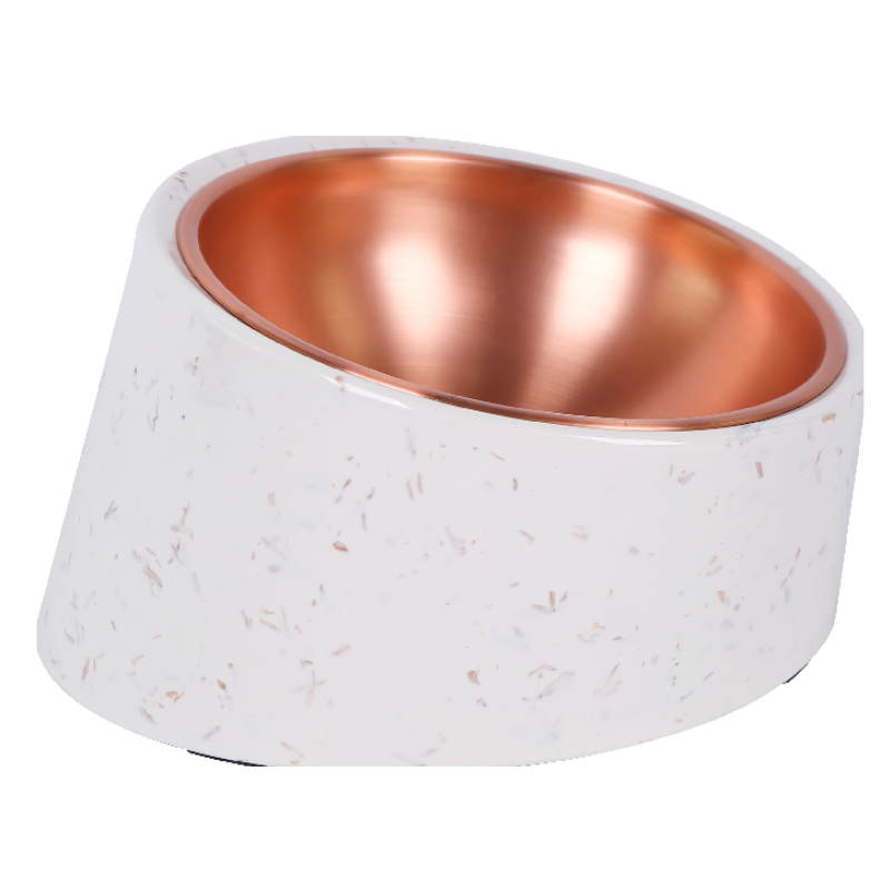 GOLD hondenvoerbak - roségoud RVS eetbak - M