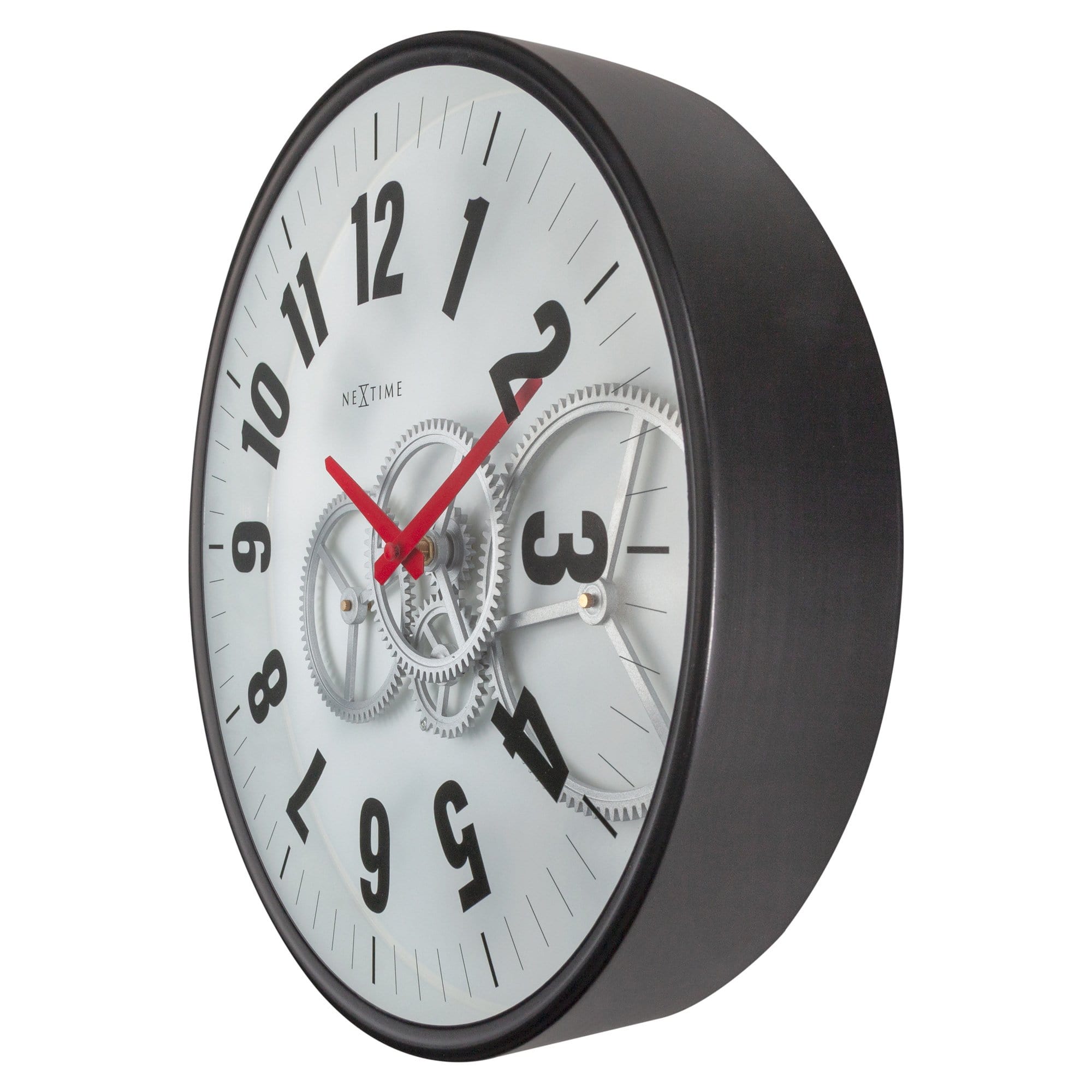 Modern Gear Clock With Moving Gears  -  36cm - Metal/Glass
