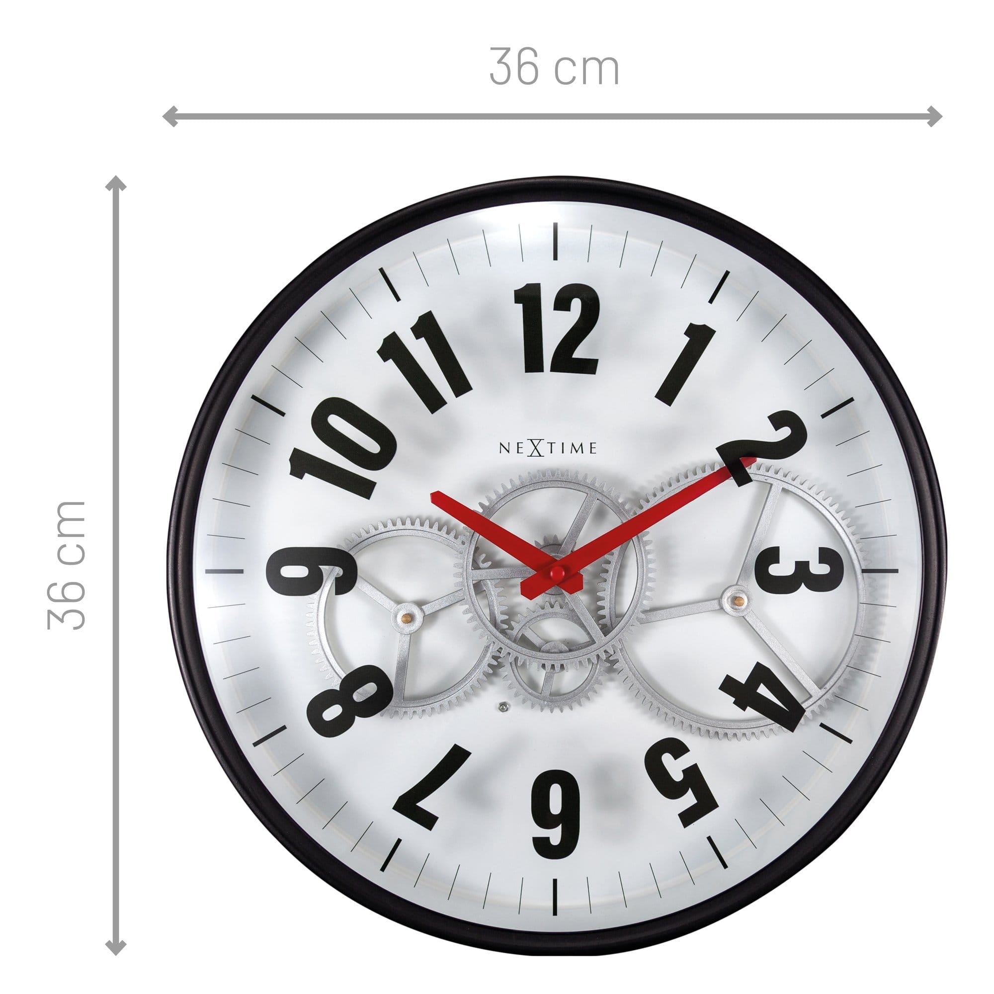 Modern Gear Clock With Moving Gears  -  36cm - Metal/Glass