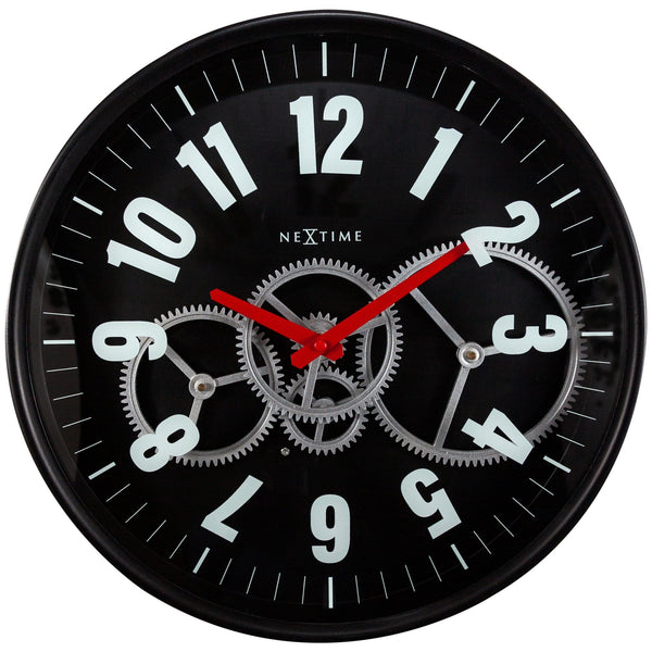 Modern Gear Clock With Moving Gears  -  36cm - Metal/Glass
