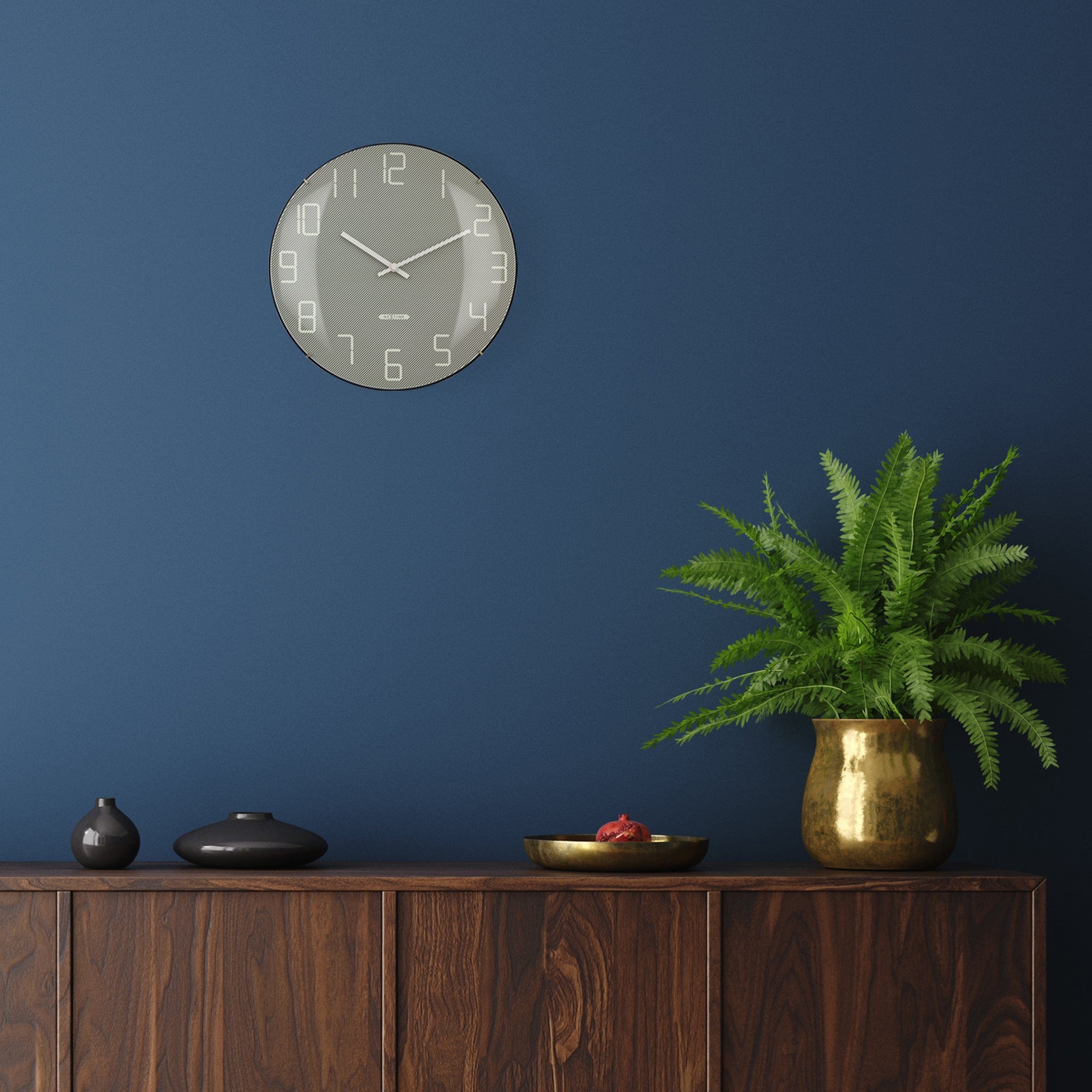 Wall Clock 35cm Domed Glass Lens - Silent - Glass -"Shade"