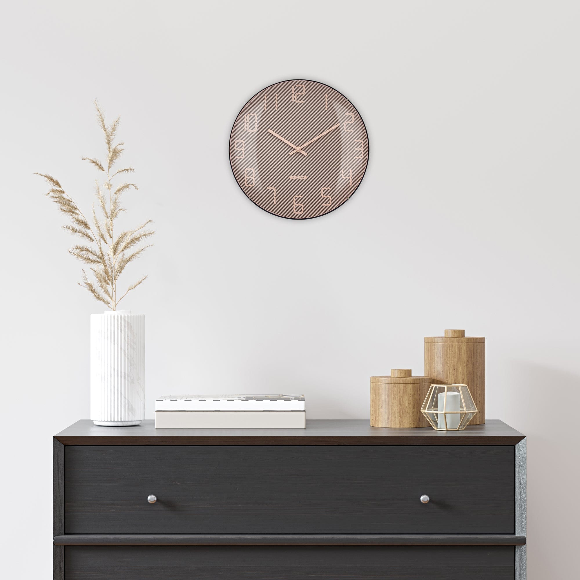 Wall Clock 35cm Domed Glass Lens - Silent - Glass -"Shade"